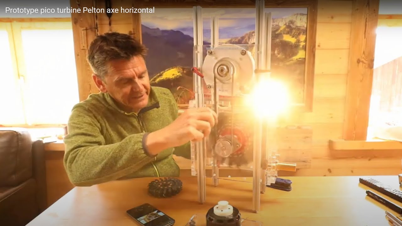 Prototype pico turbine Pelton axe horizontal