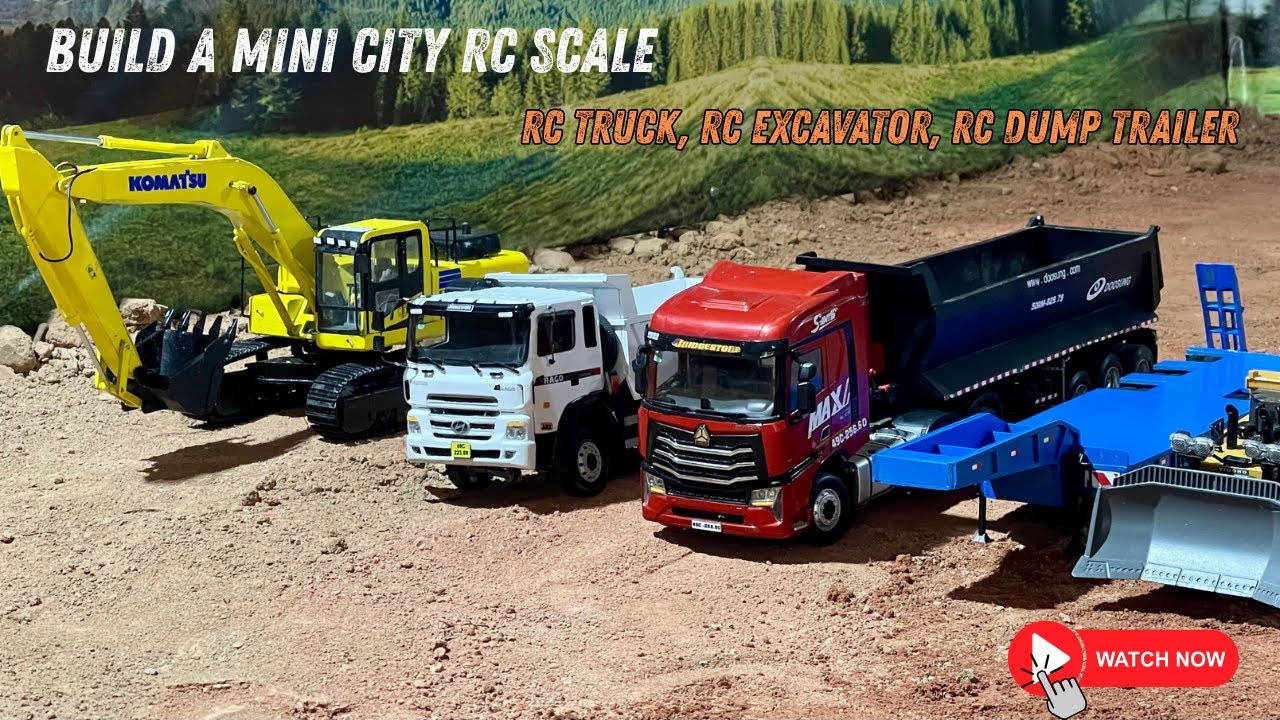 Build a mini city RC Scale: RC Truck, RC Excavator, RC Dump Trailer Hauls Dirt for the Mini City