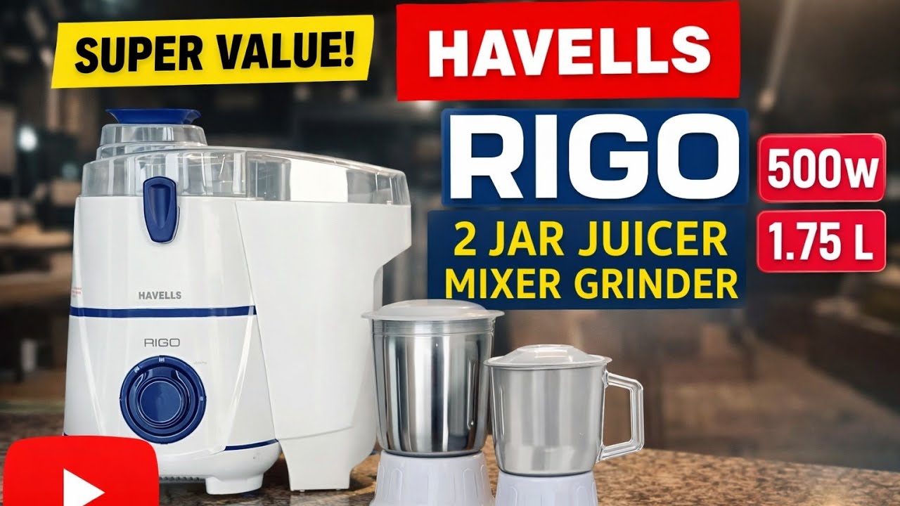 Havells Rigo 500 Watt juicer mixer grinder with 2 jar (white and light blue)