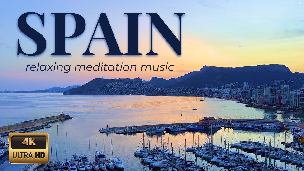 Relaxing Spain Sunset in 4K | Ocean Waves & Calm Meditation Music