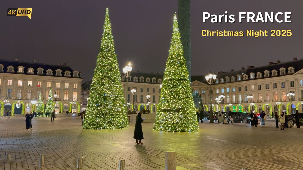 🇫🇷 Paris Christmas Night 2025 | Galeries Lafayette Rooftop & Giant Tree (Original Sound)