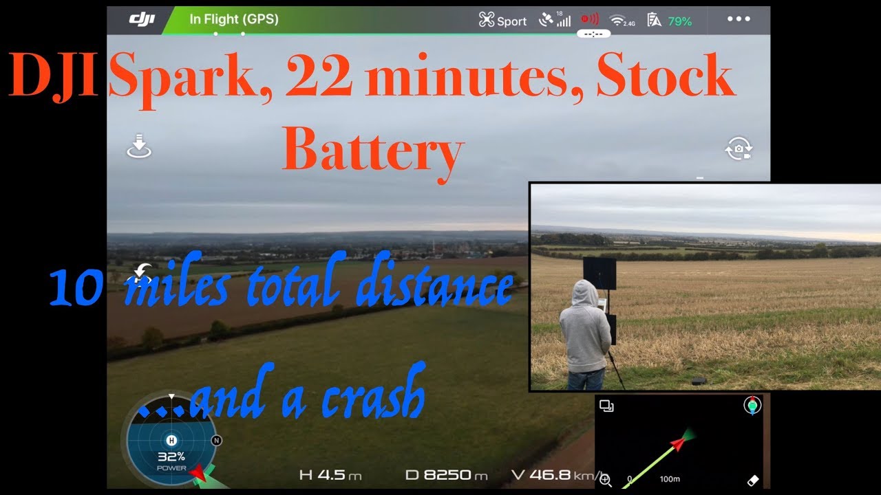 DJI Spark with a standard battery, 21minutes flight time! 10 mile flight!