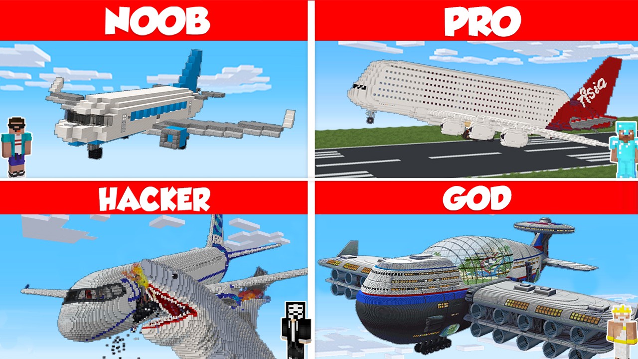 Minecraft: испытание на постройку дома-самолёта — нуб против профессионала, хакер против бога / А...