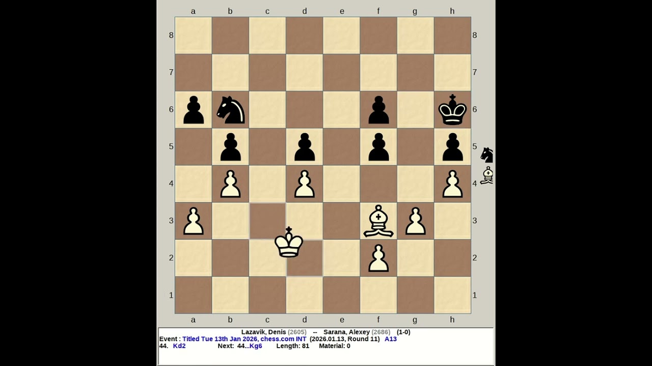Lazavik, Denis vs Sarana, Alexey | Titled Tuesday 13th January 2026, chess com INT