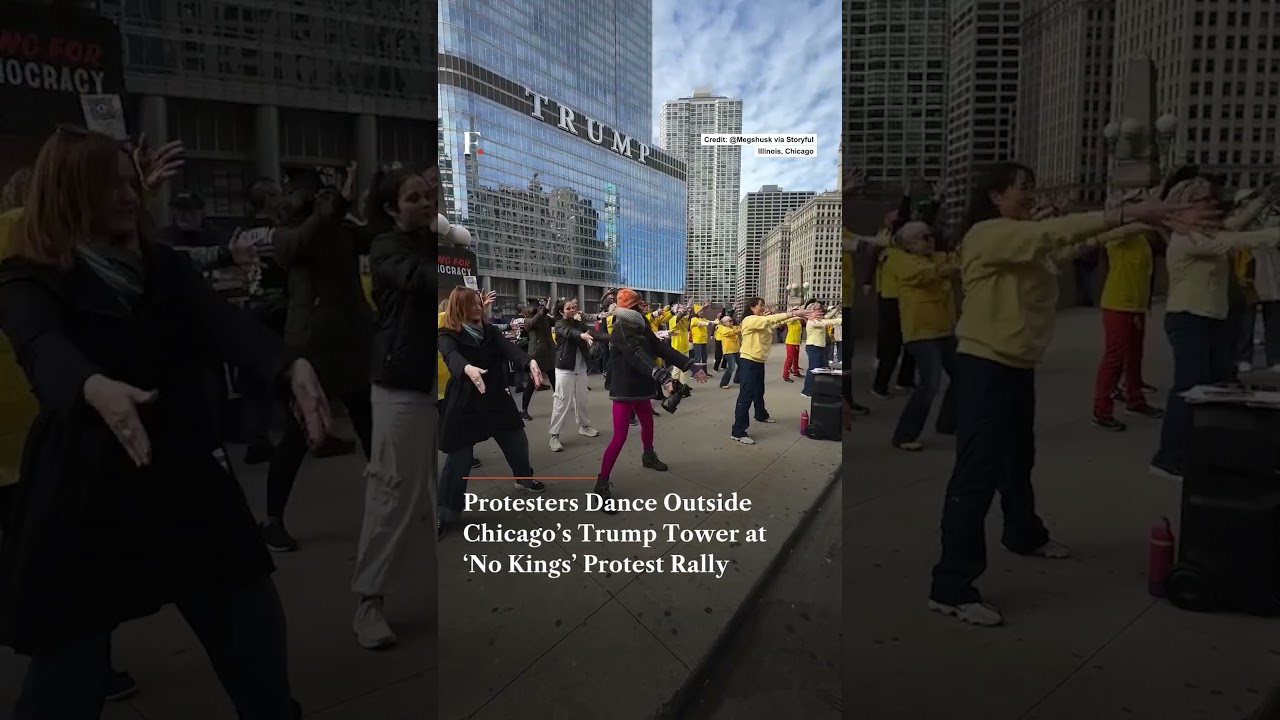 Protesters Dance Outside Chicago&rsquo;s Trump Tower at &lsquo;No Kings&rsquo; Protest Rally | N18G