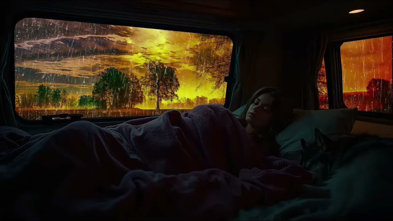 🌧️⚡🚐 asmr rain thunder sleep white noise | peaceful campervan night