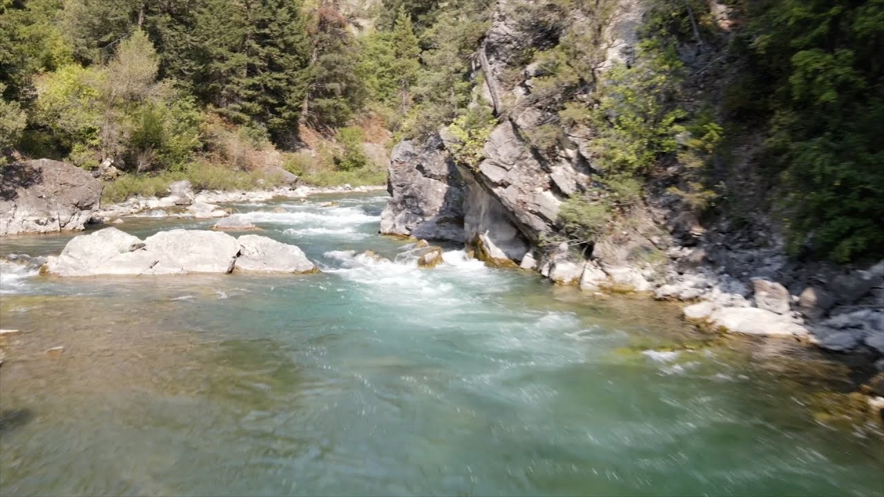 Drone over Greys River near Alpine, Wyoming