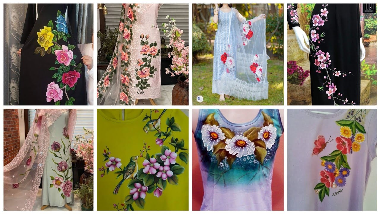 Hand Painted Dress Designs 2025/Fabric Painting On Clothes / Hand Paint Fabric Ideas2025