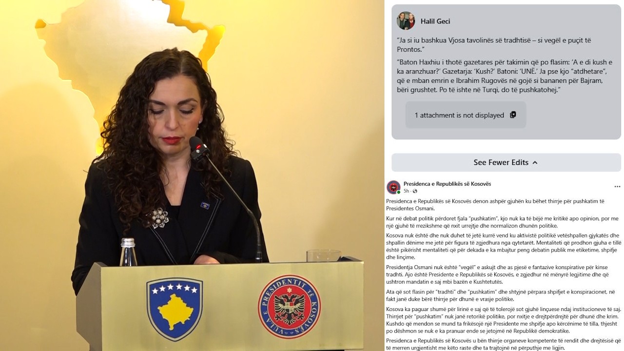 Reagon Presidenca pasi anëtari i partisë Guxo, Halil Geci kërcënoi Vjosa Osmanin