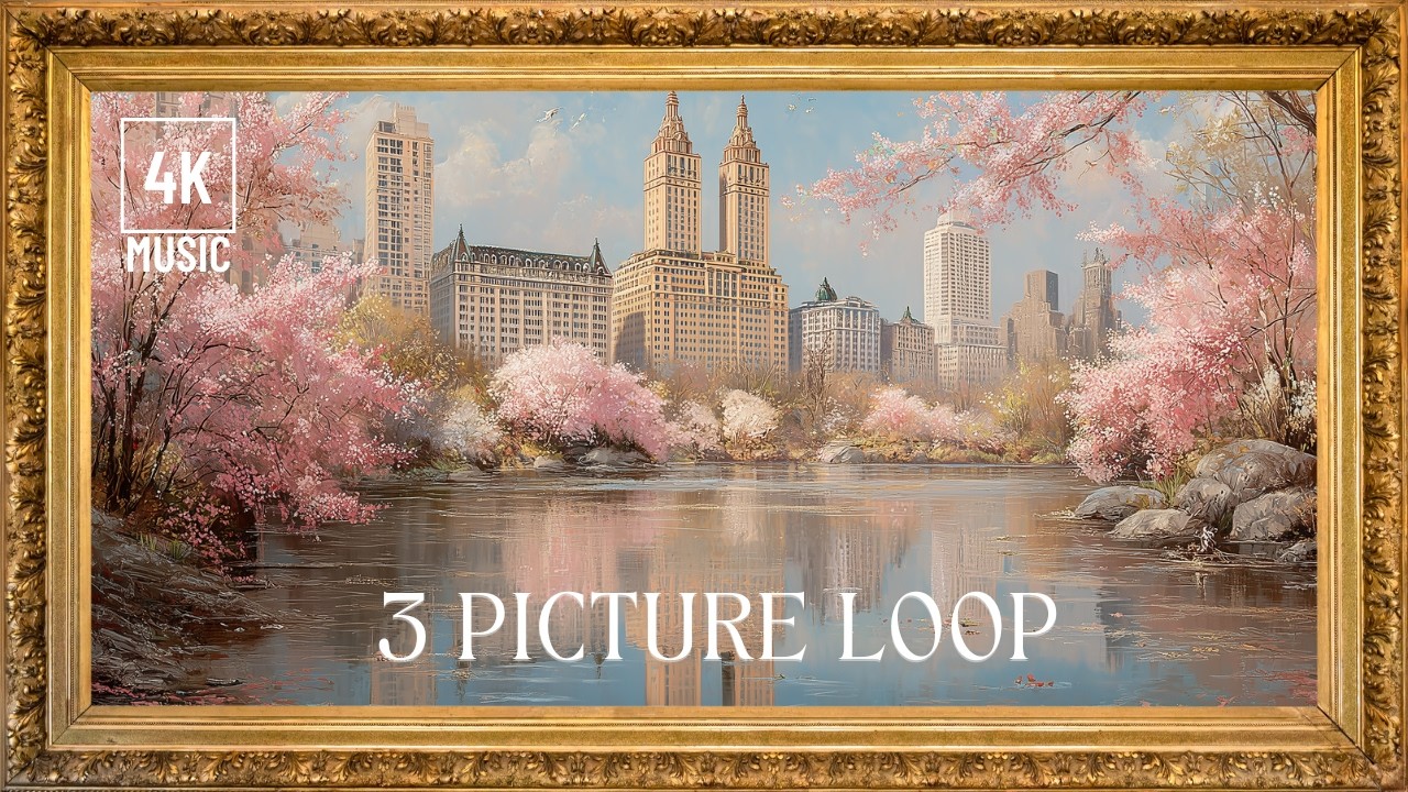Cherry Blossom Frame TV Art 4K | Cozy spring ambience in Central Park Oil Painting