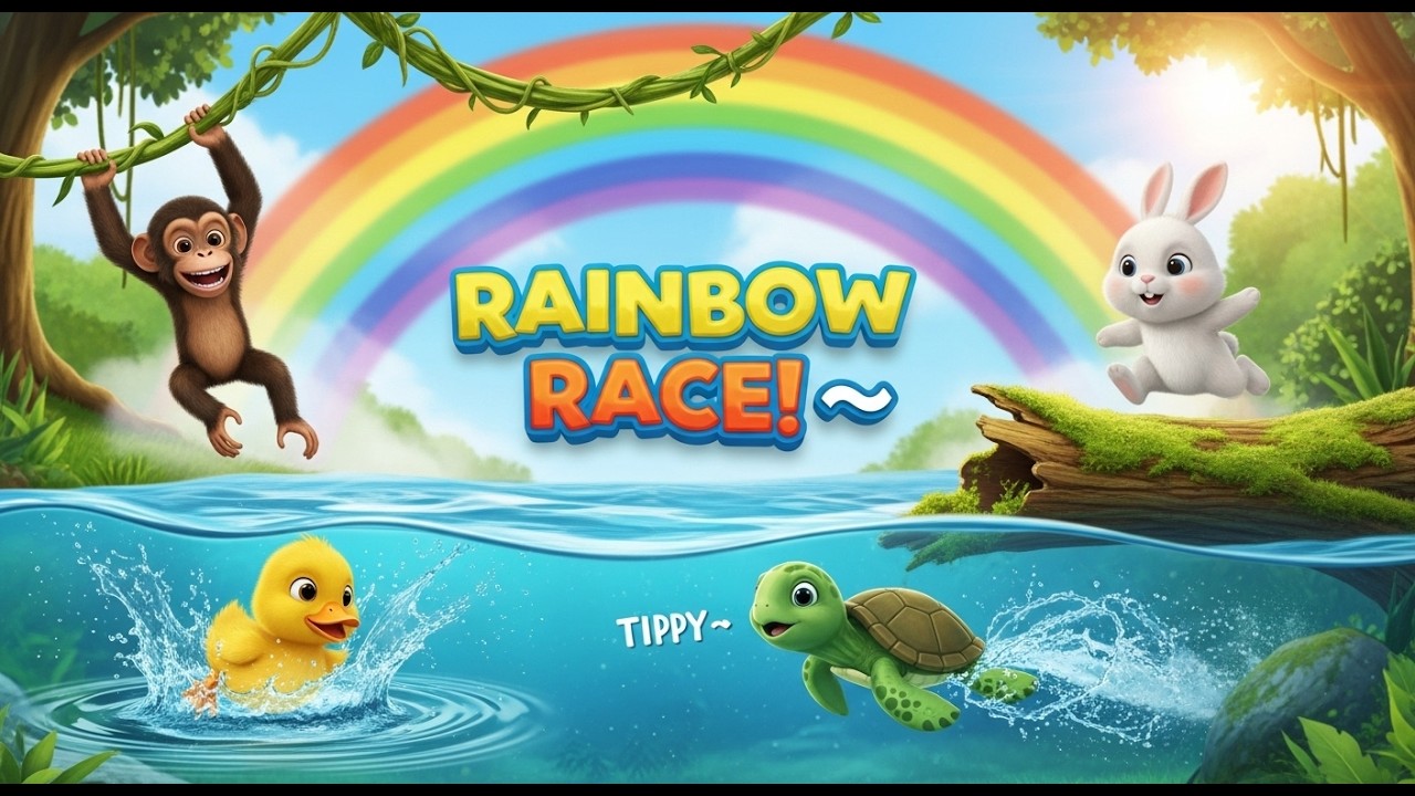 🌈 Радужная гонка! 🦆🐰🐢🐵 | Веселые стишки про животных и цвета для детей