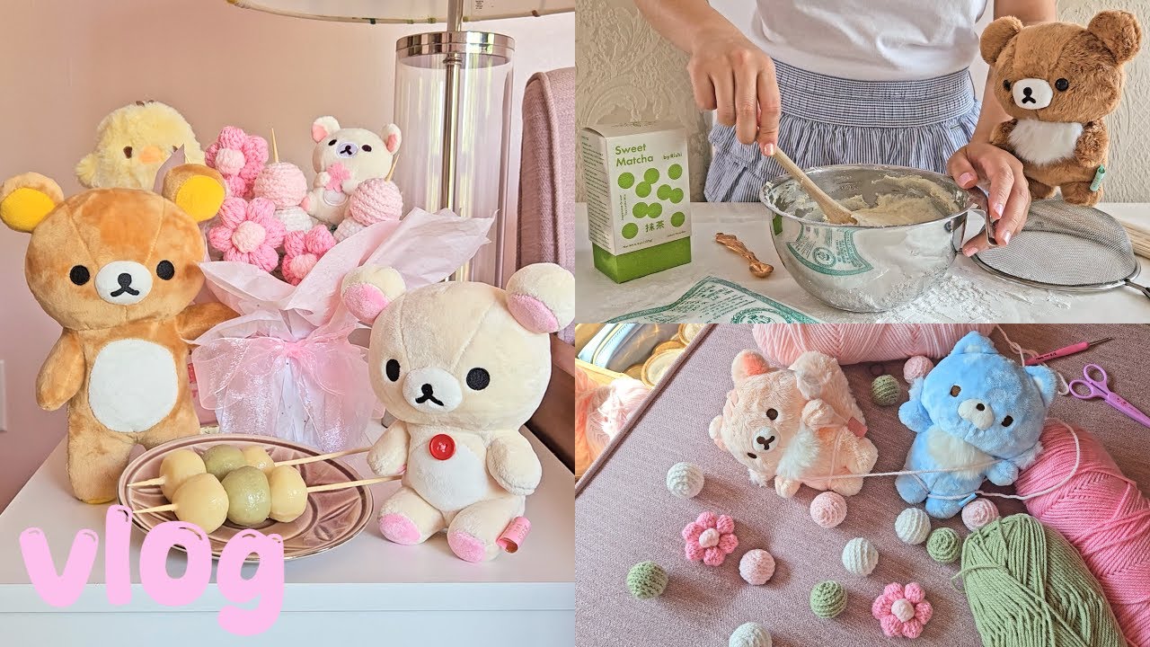 (SUB)リラックマと私 | new friends! cooking dango with Rilakkuma, handmade crochet dango bouquet