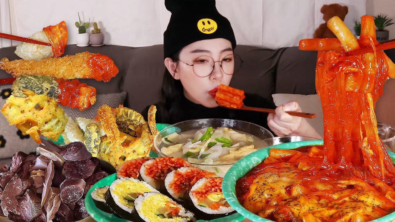 오늘은 분식 파티하는날🥳떡볶이,순대,김밥,튀김,어묵탕 먹방😋Tteokbokki, sundae, kimbap mukbang トッポッキ、スンデ、キンパプ Bánh gạo cay