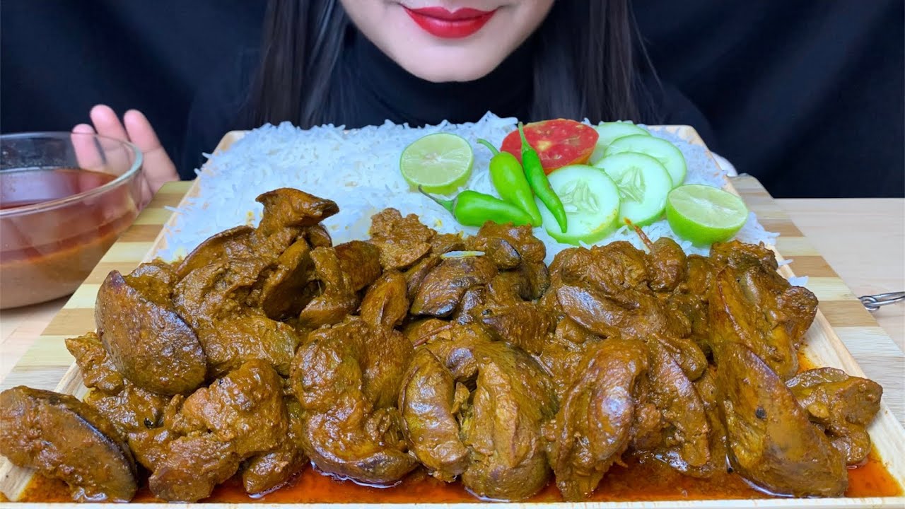 EATING SPICY CHICKEN LIVER CURRY/KALEJI+WHITE RICE+GREEN CHILLI || EATING SOUNDS || REAL MUKBANG
