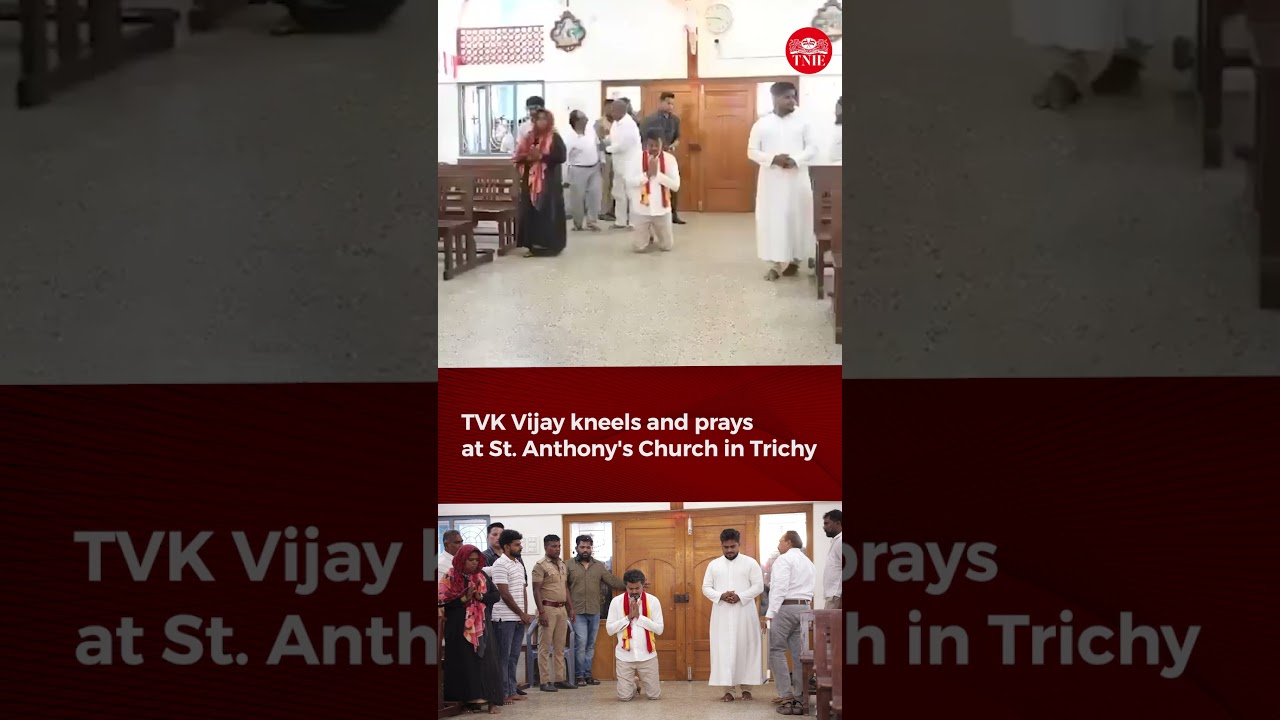 TVK Vijay kneels and prays at St. Anthony's Church in Trichy