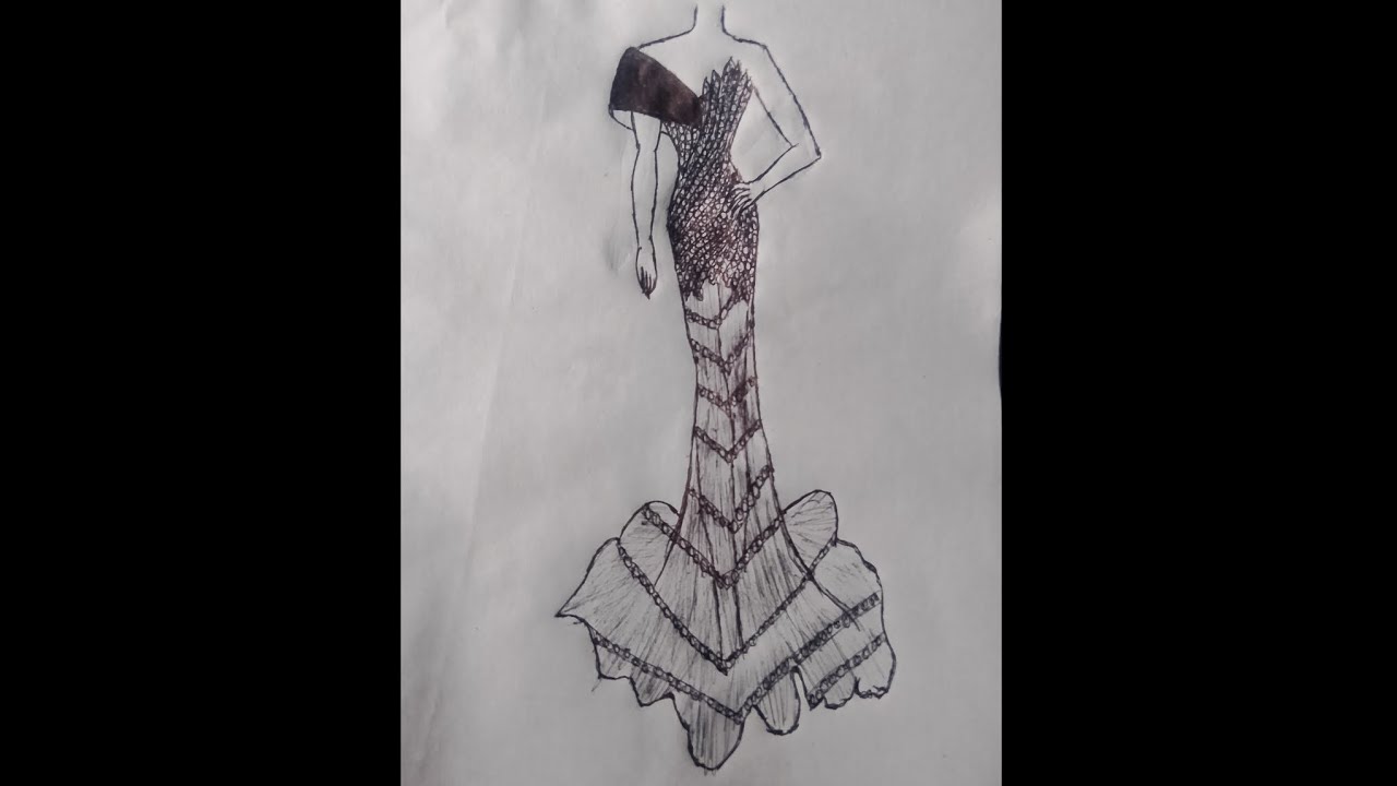 Gorgeous Party Dress Sketch design step by step watch full sketch video 