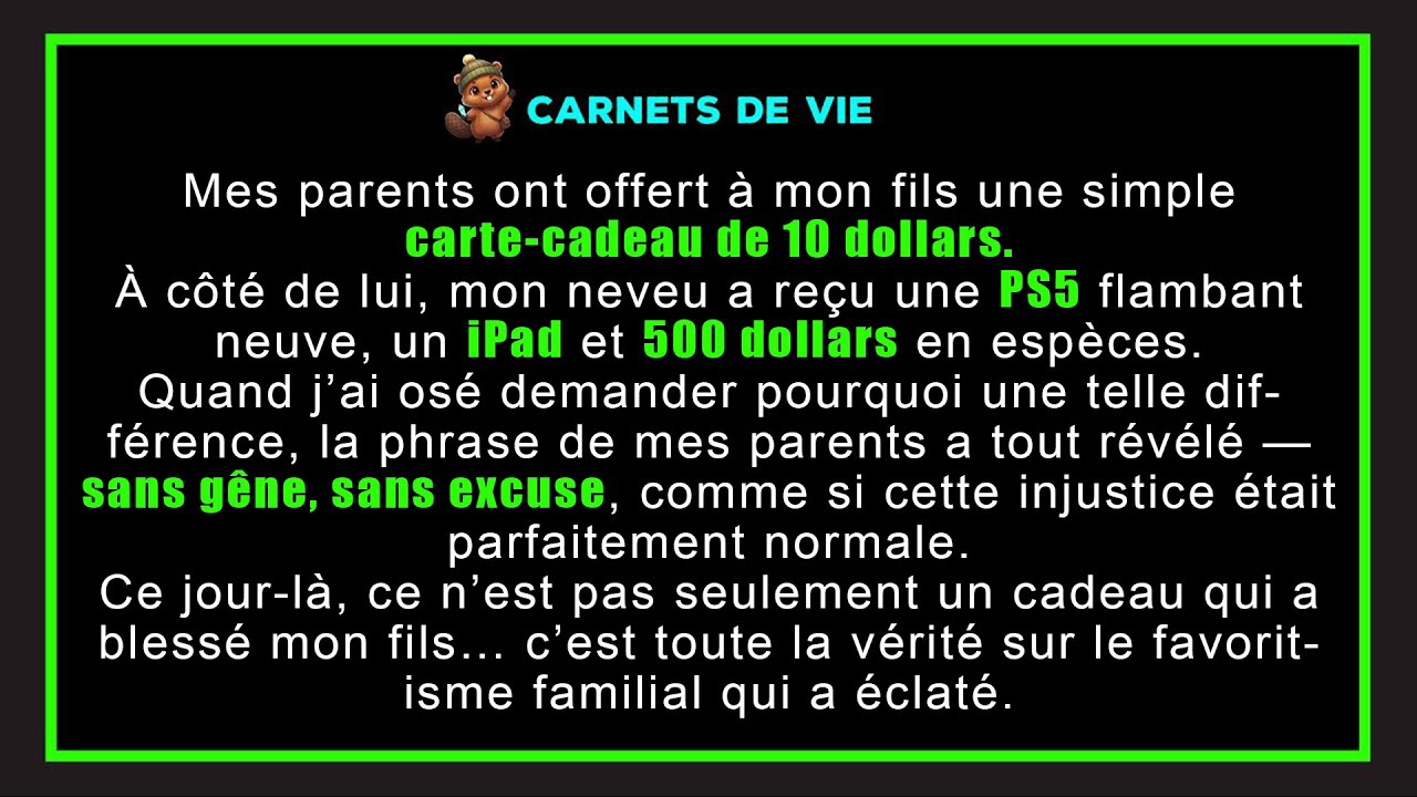 10 dollars pour mon fils, une PS5 et 500 $ pour mon neveu — la phrase de mes parents a tout révélé