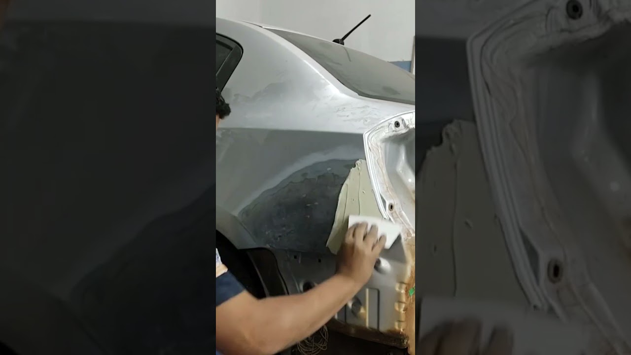 aplica&ccedil;&atilde;o de massa poli&eacute;ster como fazer #funilaria #pinturaautomotiva #lanternagem #pintura