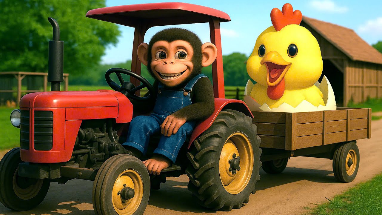 Working With Tractor, Monkey Farmer Harvests Straw To Make Nests For Chickens -Farm Work |Cobby Farm