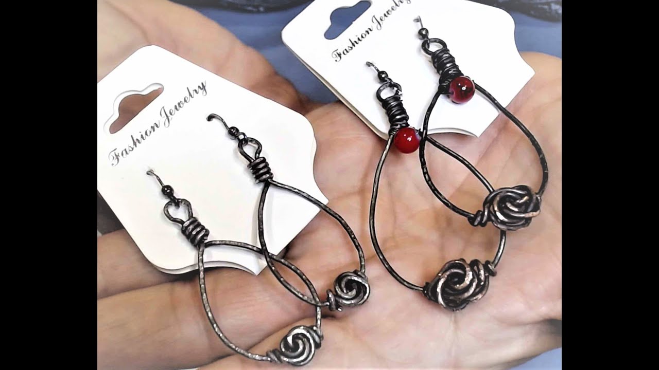 Nice Little Dangle Hoop Rose Wire Work Earring Set