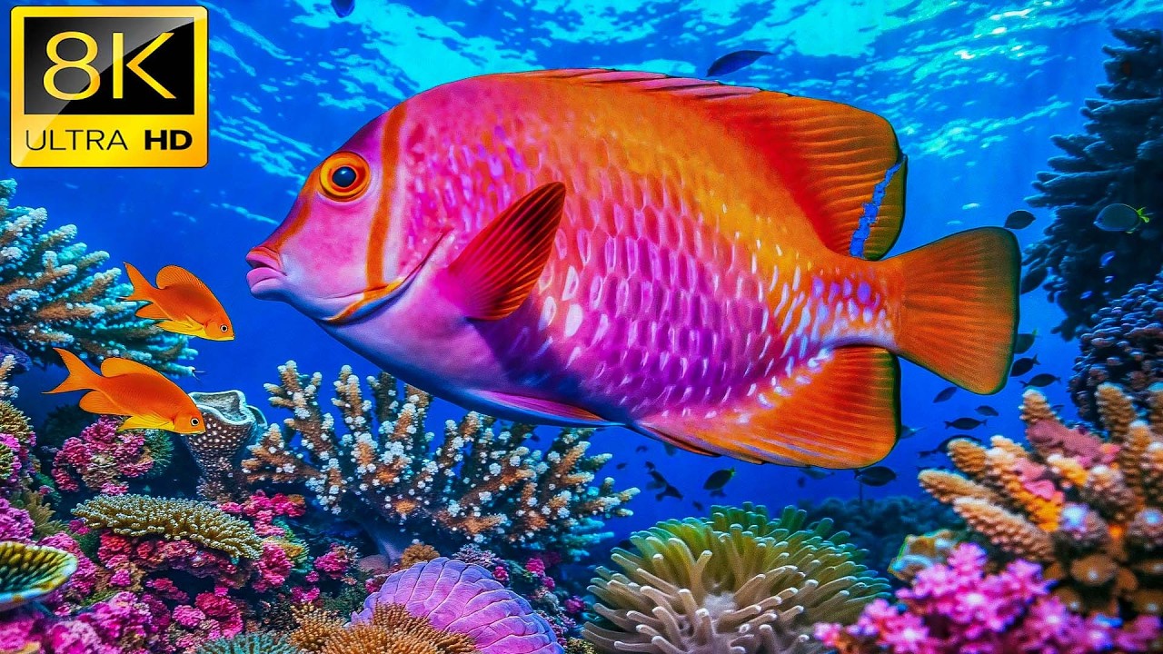 8K Relaxing Aquarium View | Colorful Reef Fish in Calm Blue Water