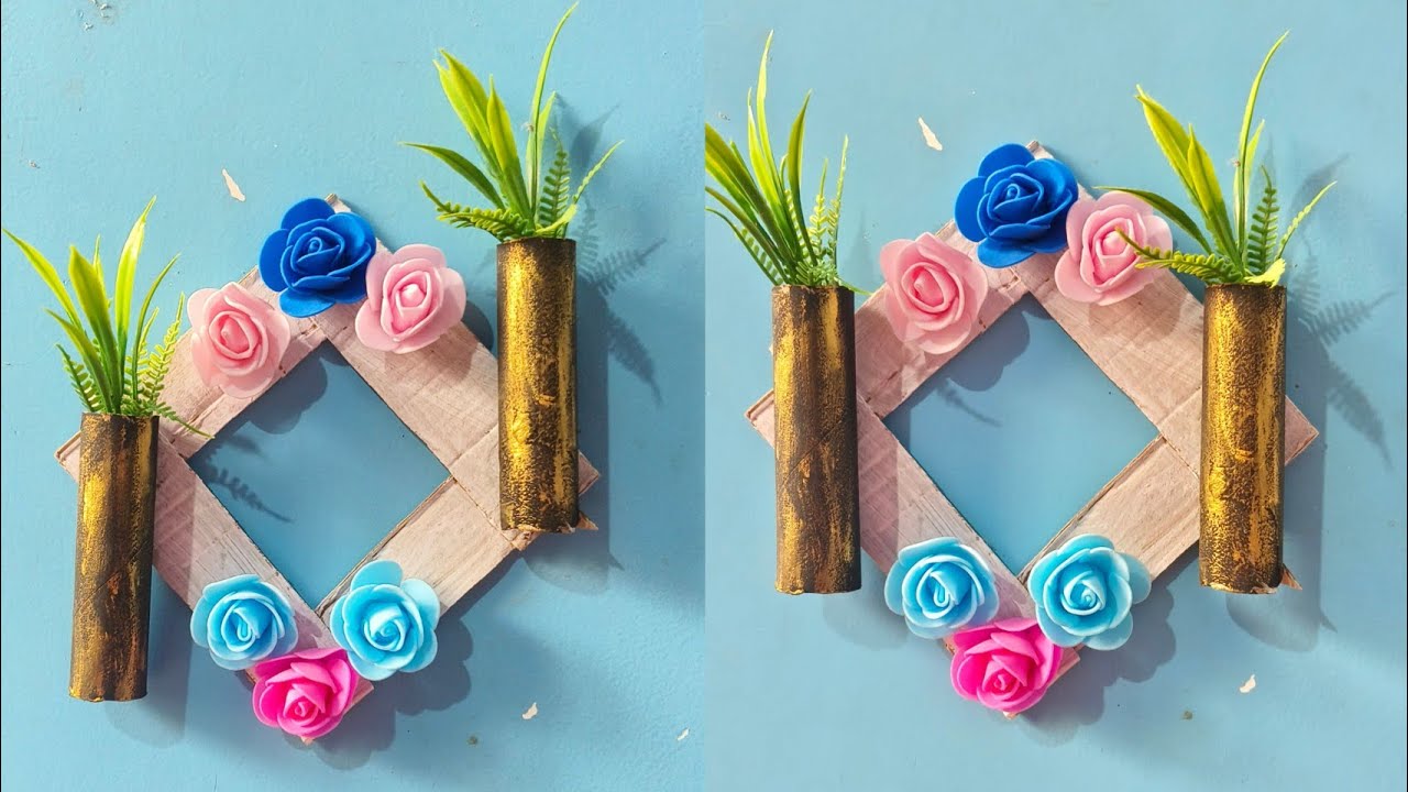 Diy flower vase making ideas with cardboard /wall decor craft ideas with Cardboard 