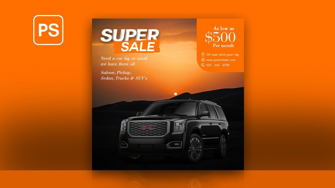 Social Media Banner Design | Car Sales Advertisement | Photoshop Tutorial