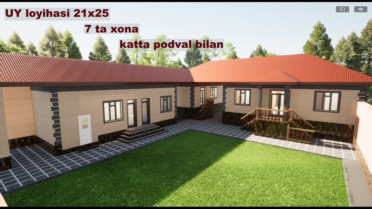 Кишлок шароитига мос 8 хонали уй лойихаси 21х25 / Variant №73