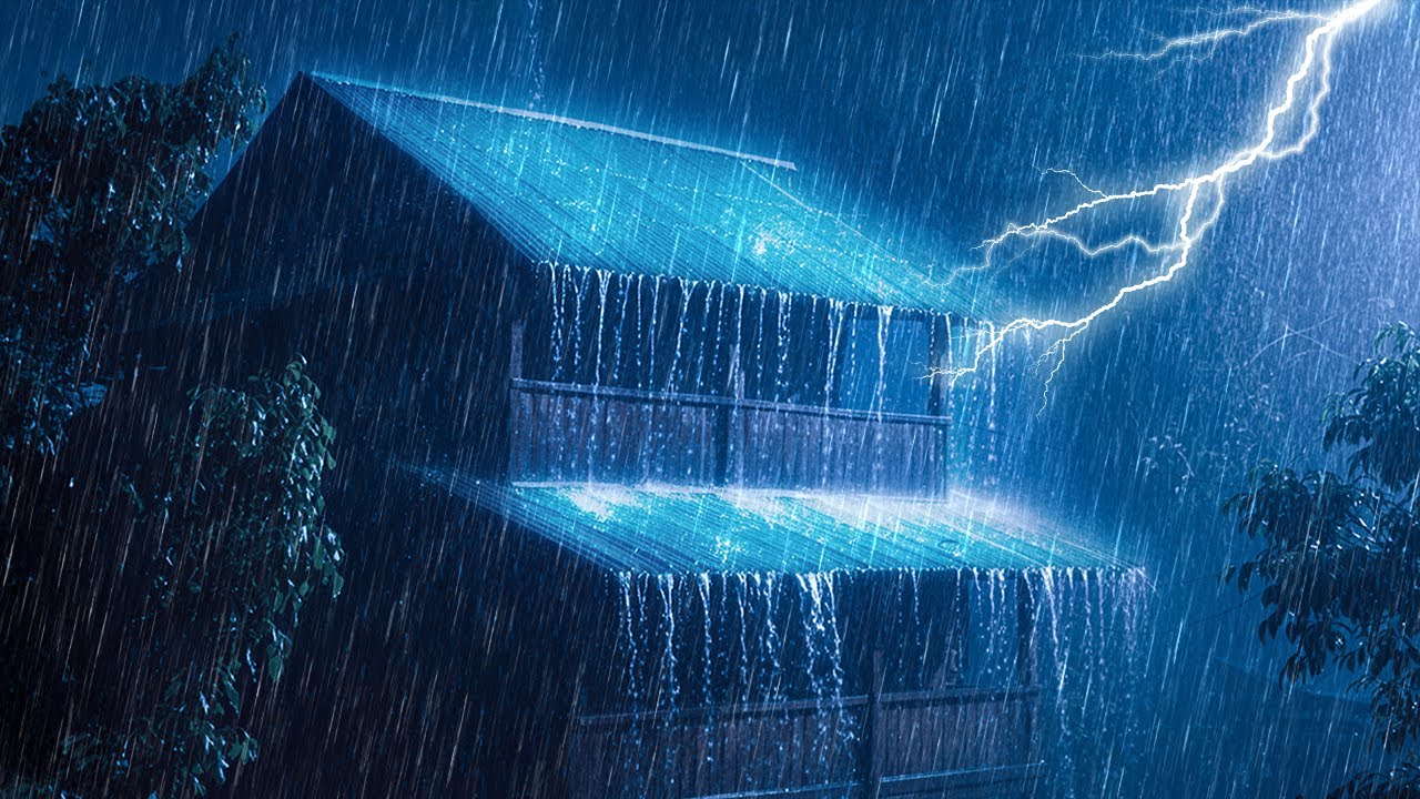 Deep Sleep All Night with Heavy Rainstorm on a Metal Roof and Powerful Thunder Sounds for Sleep