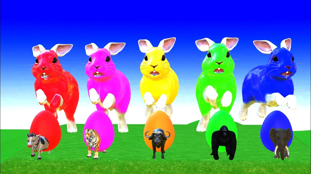 Cow vs gorila race long slide game 3D   tiger elephant tiger buffalo 🐃  3D 