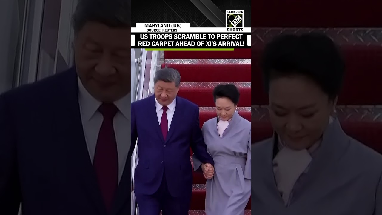 Watch! US military personnel roll out and clean red carpet before China's Xi disembarks plane