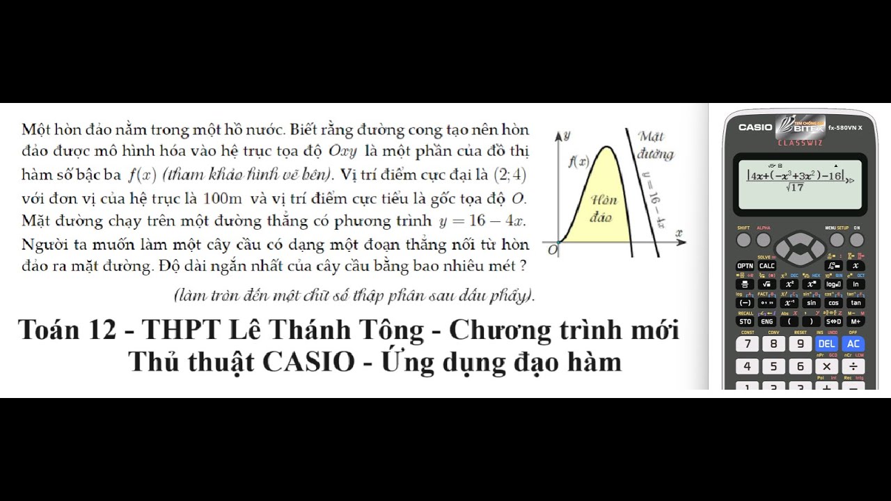Toán 12: Một hòn đảo nằm trong một hồ nước. Biết rằng đường cong tạo nên hònđảo được mô hình hóa vào