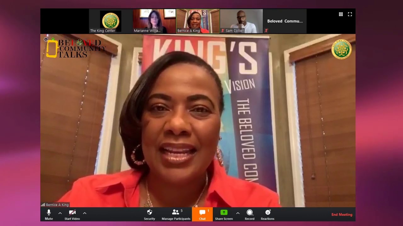 Marianne Williamson with Bernice A. King & Sam Collier on the King Center's Beloved Community Talks