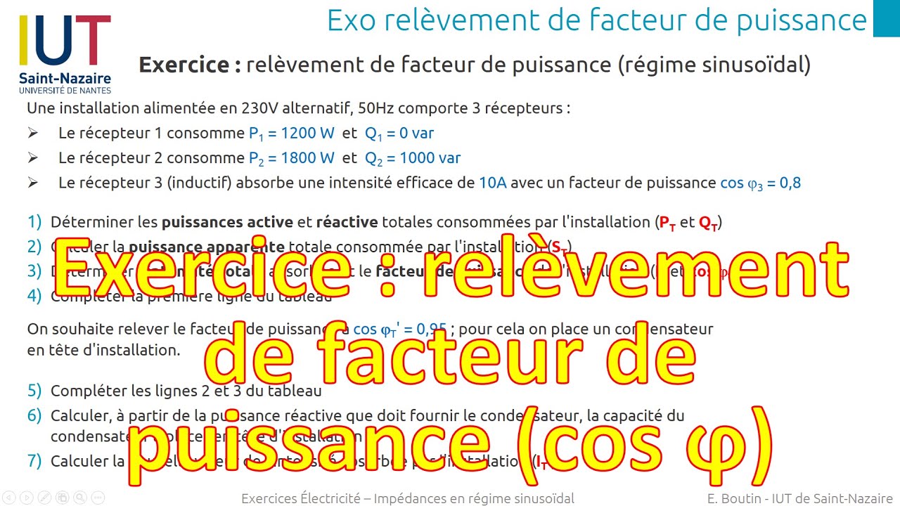 Exercice : Relèvement de facteur de puissance