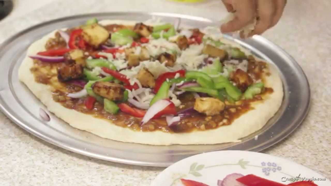 Chilli Paneer Pizza - Desi style pizza by crazy4veggie.com