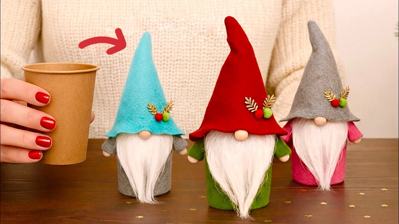 ‏♻️✨ Magical Christmas Gnome from a Paper Cup 🎄✨ Easy, Fast & No-Sew DIY!