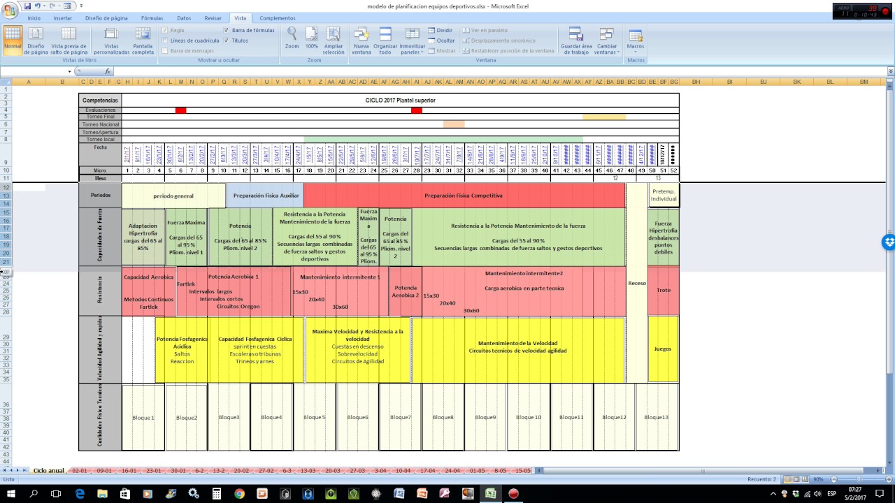 Planificacion deportiva con excel