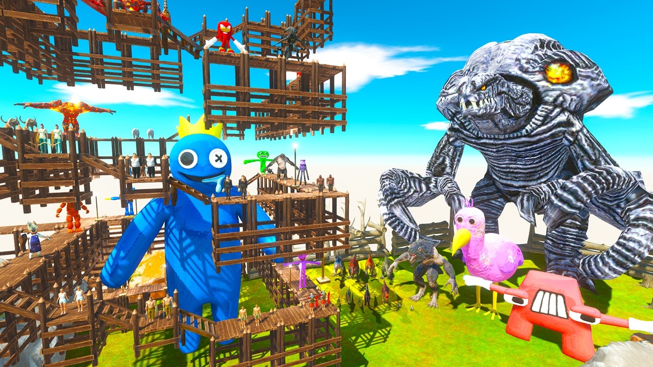 Parkour ZigZag Rescues BLUE Rainbow Friends and Fights Orga Monster - Animal Revolt Battle Simulator