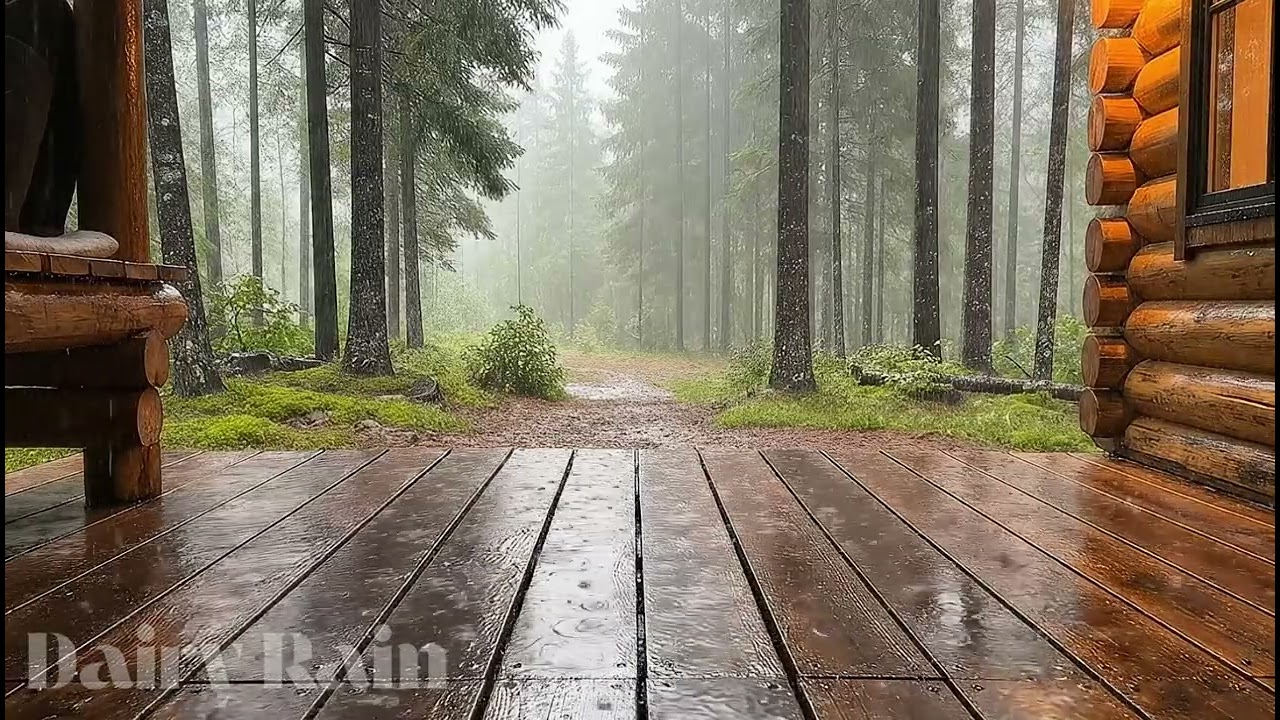 Rain Falling Outside a Cozy Cabin at Night with Soft Fire Sound | Long ASMR for Sleep