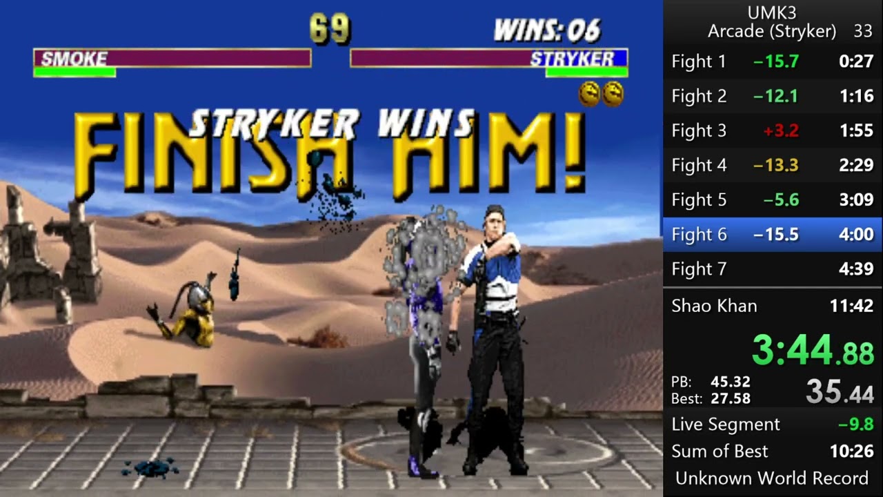 Ultimate Mortal Kombat 3 Stryker No Coin Skip Speedrun 9:38