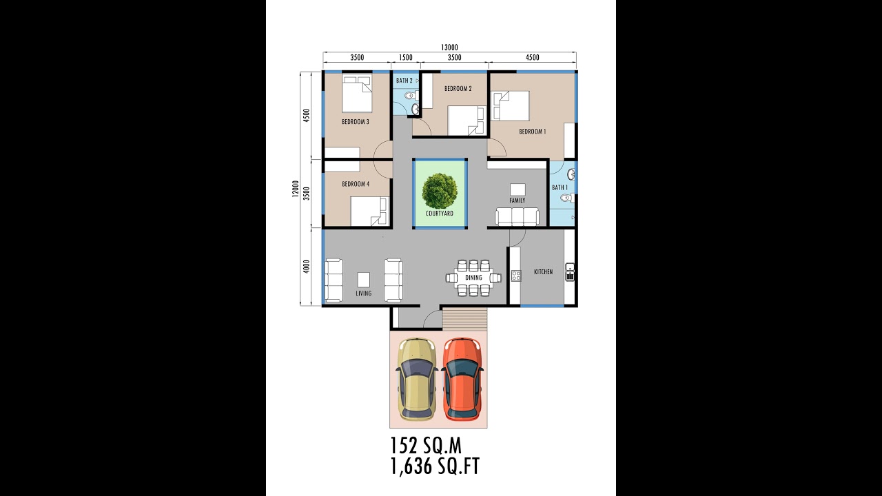 Tropical Courtyard House | 4 bedroom House Design