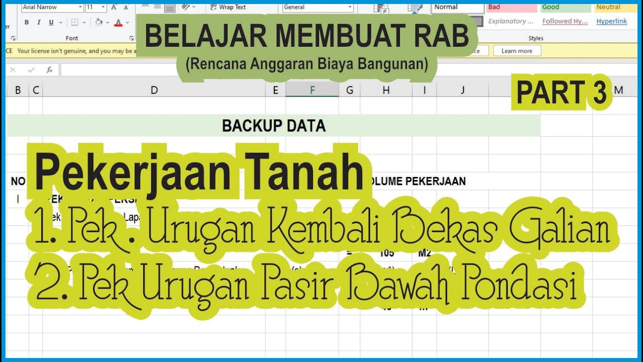 PART 3 BELAJAR MEMBUAT RAB MENGHITUNG VOLUME  URUGAN BEKAS GALIAN DAN VOL URUGAN PASIR BAWAH PONDASI