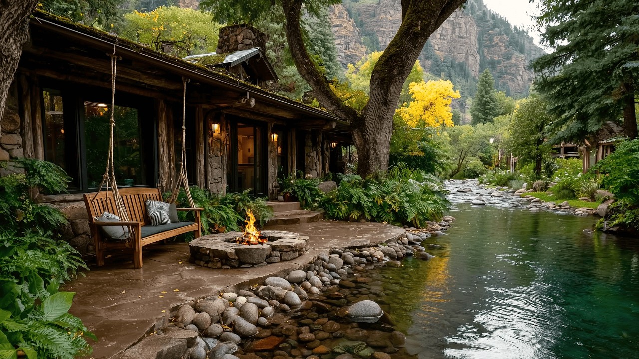 A Peaceful Spring Morning by the River Porch | Campfire & Birdsong Ambience