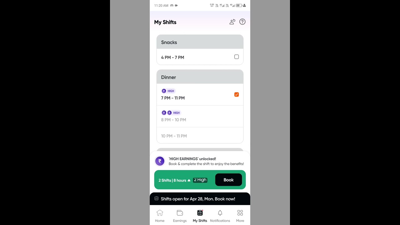 Swiggy Delivery app Shift Book in tamil