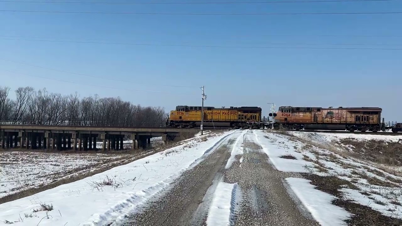 Two stack trains catch me off guard right as I arrive at Fountain Illinois #trains #railroad 