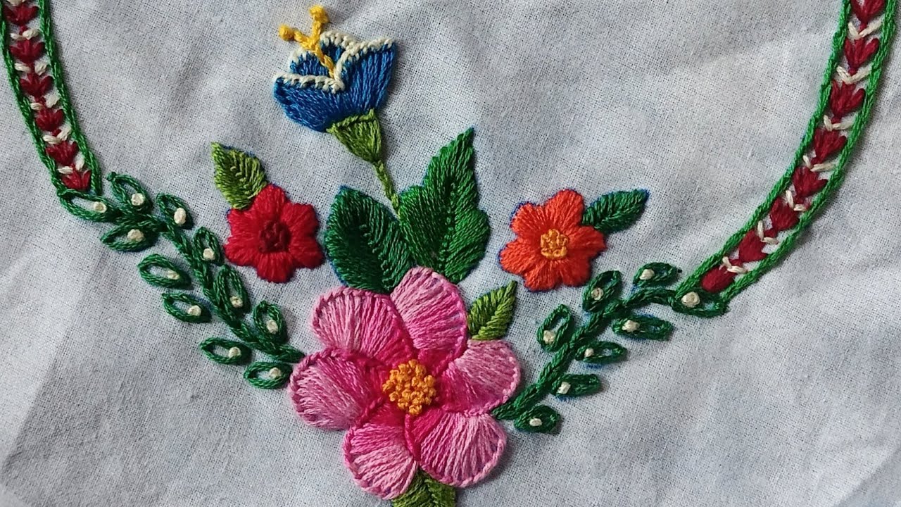 Beautiful flower hand embroidery design🌺🌻🌹🌷