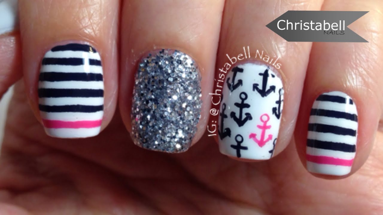 Nautical Nail Art Tutorial with Pink and Blue
