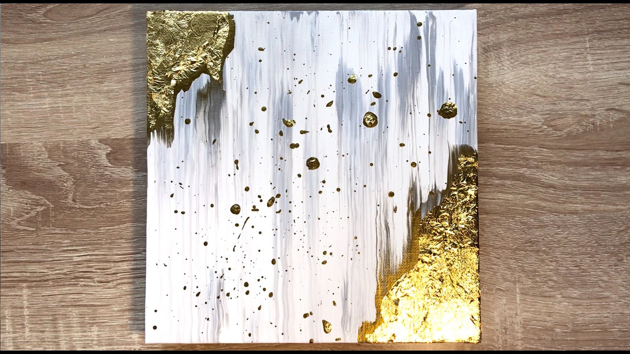 Abstract Acrylic Painting Swipe And Splatter Technique With Gold Leaf