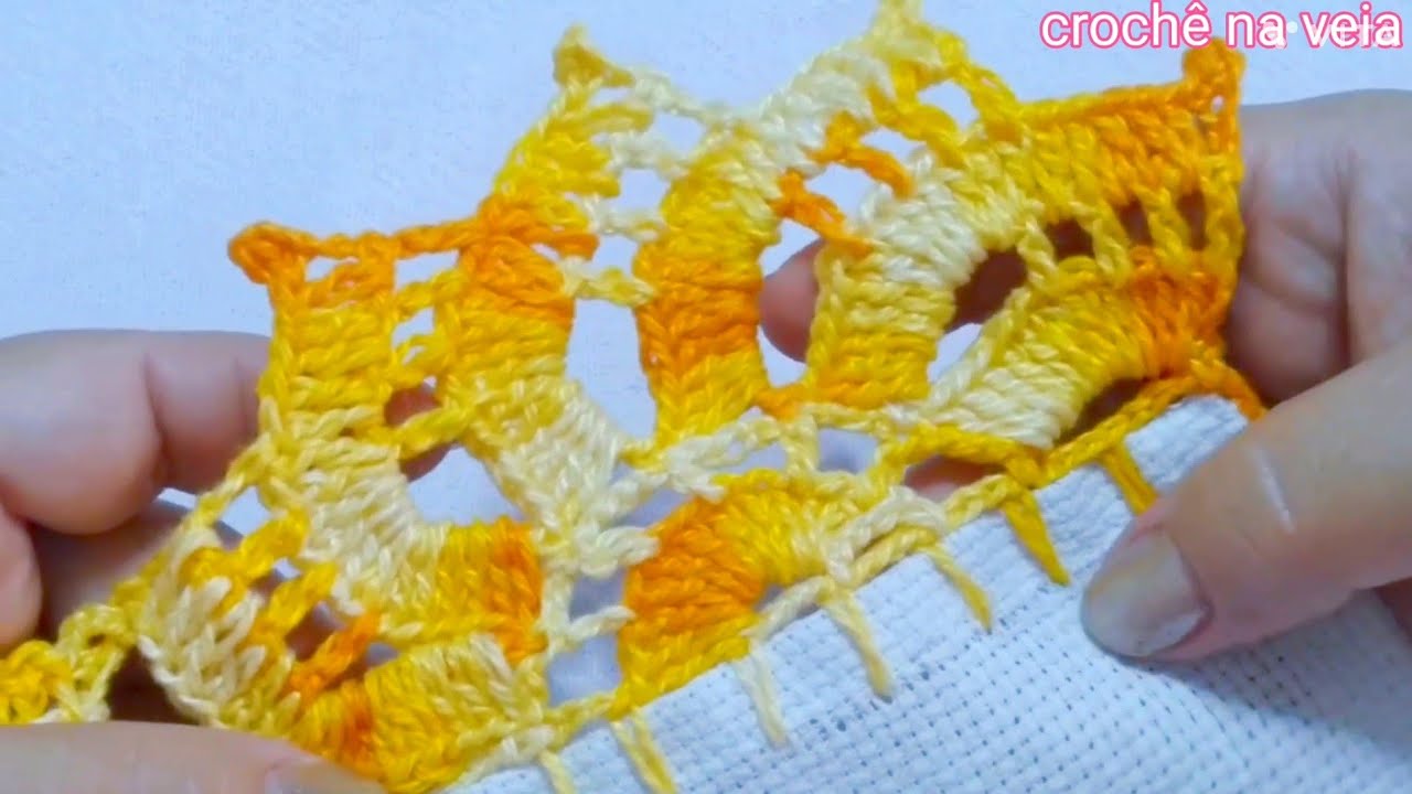 bico/barrado de crochê fácil carreira única para pano de prato e toalhas #crochê #crocheting