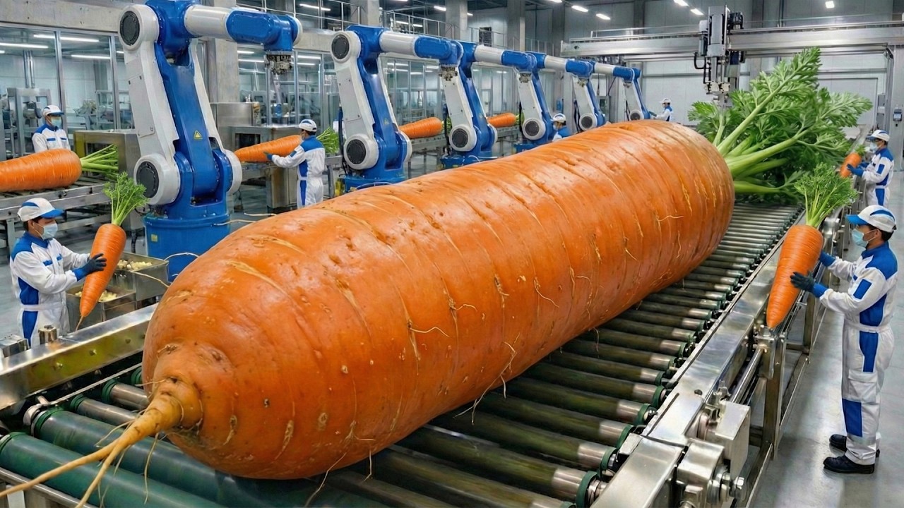Dentro de la mega fábrica de zanahorias: de zanahoria fresca a jugo (proceso completo)